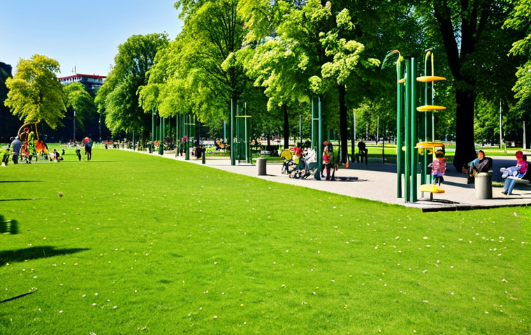 Urban Park Oasis**

"A vibrant urban park in Berlin on a sunny afternoon, filled with families enjoying the green space, fully clothed, appropriate attire, safe for work. Lush green lawns, mature trees providing shade, a children's playground in the background. Focus on the biodiversity: wildflowers blooming, birds flitting about. Perfect anatomy, natural proportions, professional photography, high quality, showcasing the benefits of urban green spaces."

**