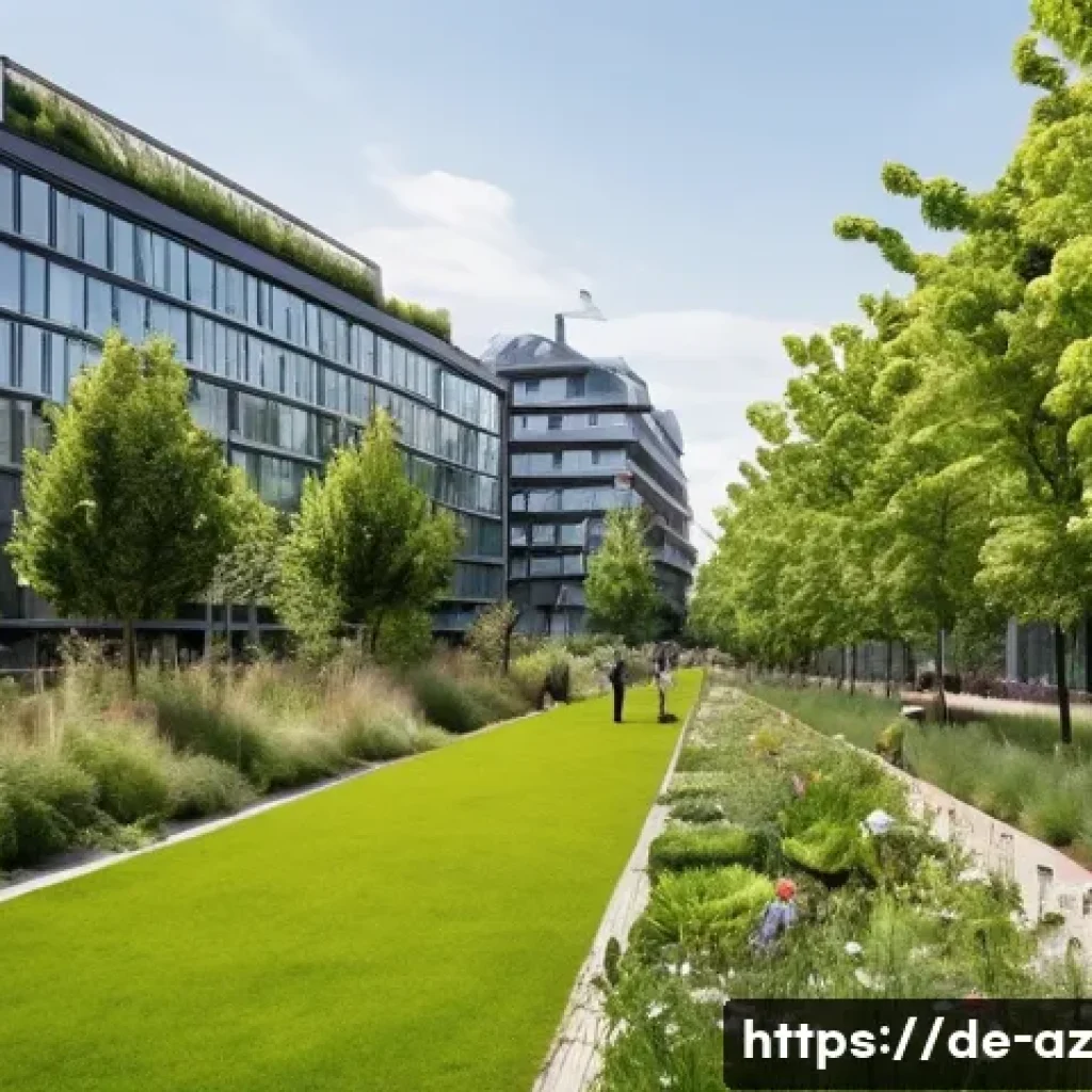 도시 생물다양성을 고려한 교통 시스템 계획 - **Urban Biodiversity Oasis:** A vibrant, bustling street scene in a modern German city, like Hamburg...