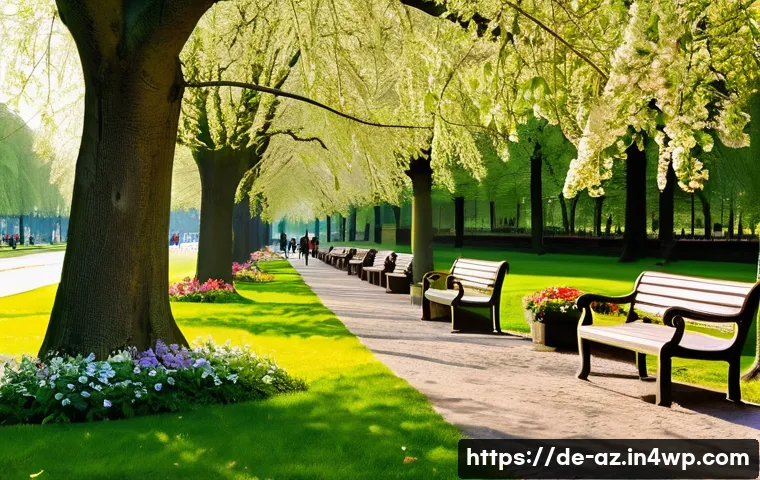 도시 거주자와 생물다양성의 상관관계 - A vibrant urban park scene in a German city during springtime, featuring large oak and linden trees ...