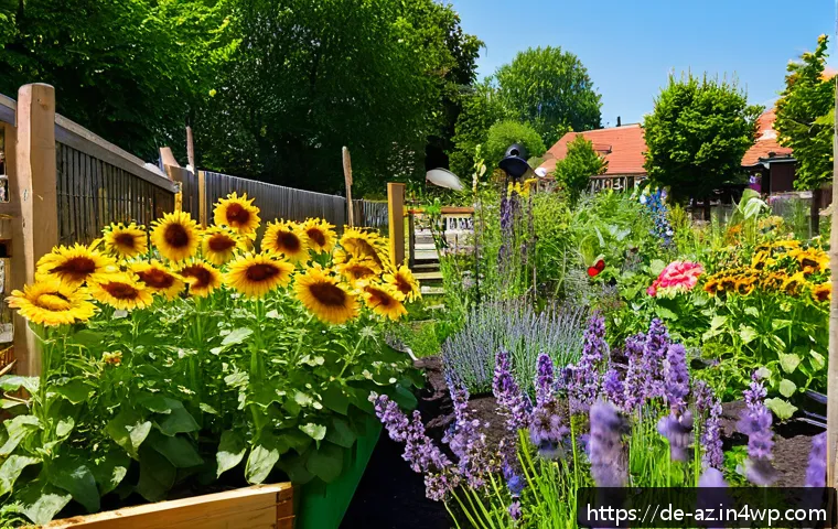 도시 생물다양성을 위한 지역 사회 캠페인 - A vibrant urban community garden in a German city neighborhood, filled with diverse native plants an...