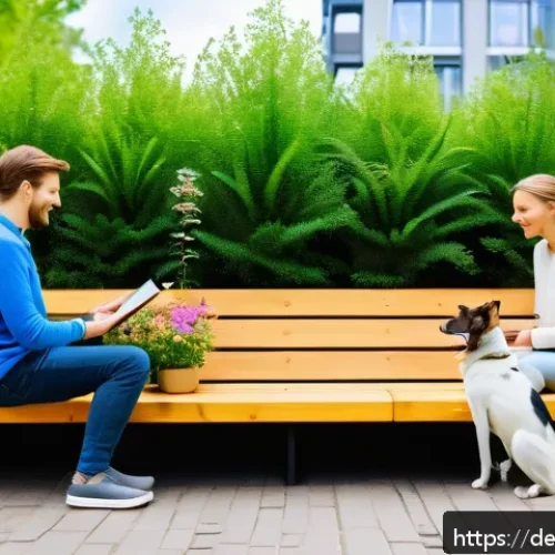 도시 생물다양성 증진을 위한 브랜드 캠페인 - A vibrant urban park scene in a German city, featuring colorful wildflower beds and wooden insect ho...
