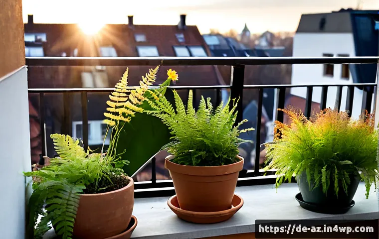 도시에서 자생식물 활용하기 - Photorealistic urban balcony in a German apartment building, a middle-aged gardener planting native ...